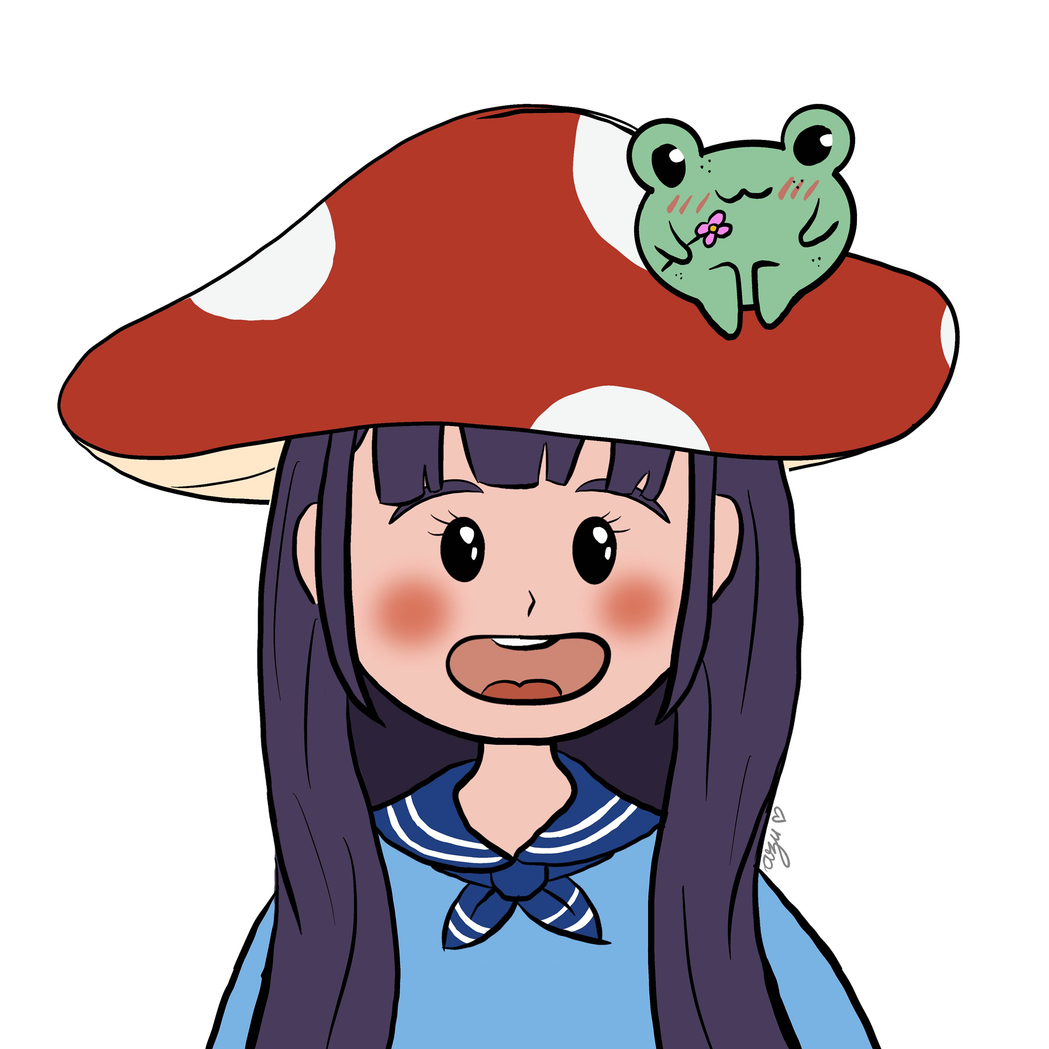 Character illustration with a frog on a hat