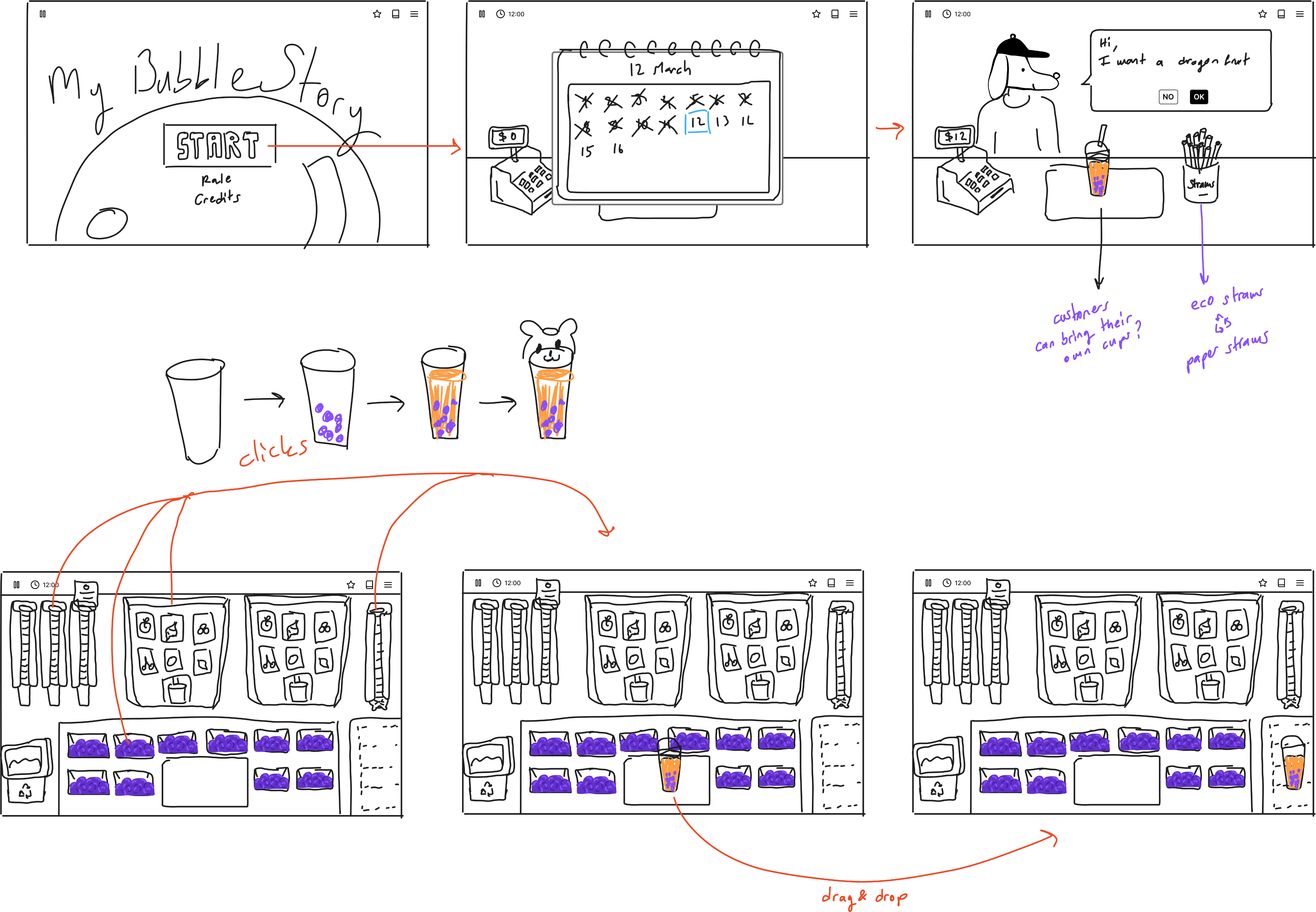 My Boba Story sketches and planning